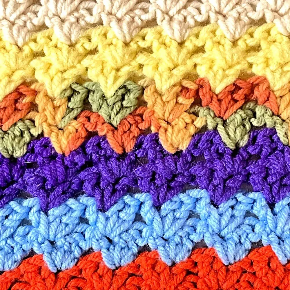VTG Handmade Afghan Crochet Multicolor Striped 